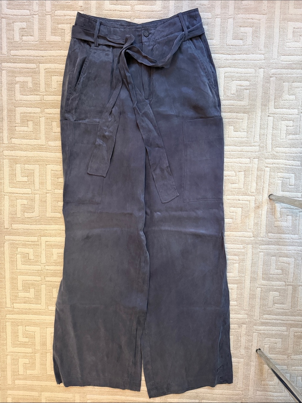 High-Waist Wide-Leg Paperbag Pants in Charcoal